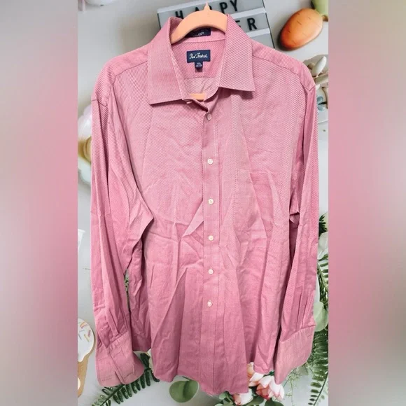 Paul Fredrick men’s size 16.5 34 button front dress shirt cufflinks rose pink - Picture 1 of 3